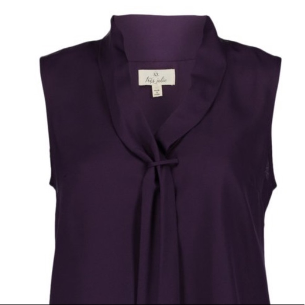 Purple Tie-Neck Sleeveless Blouse, L